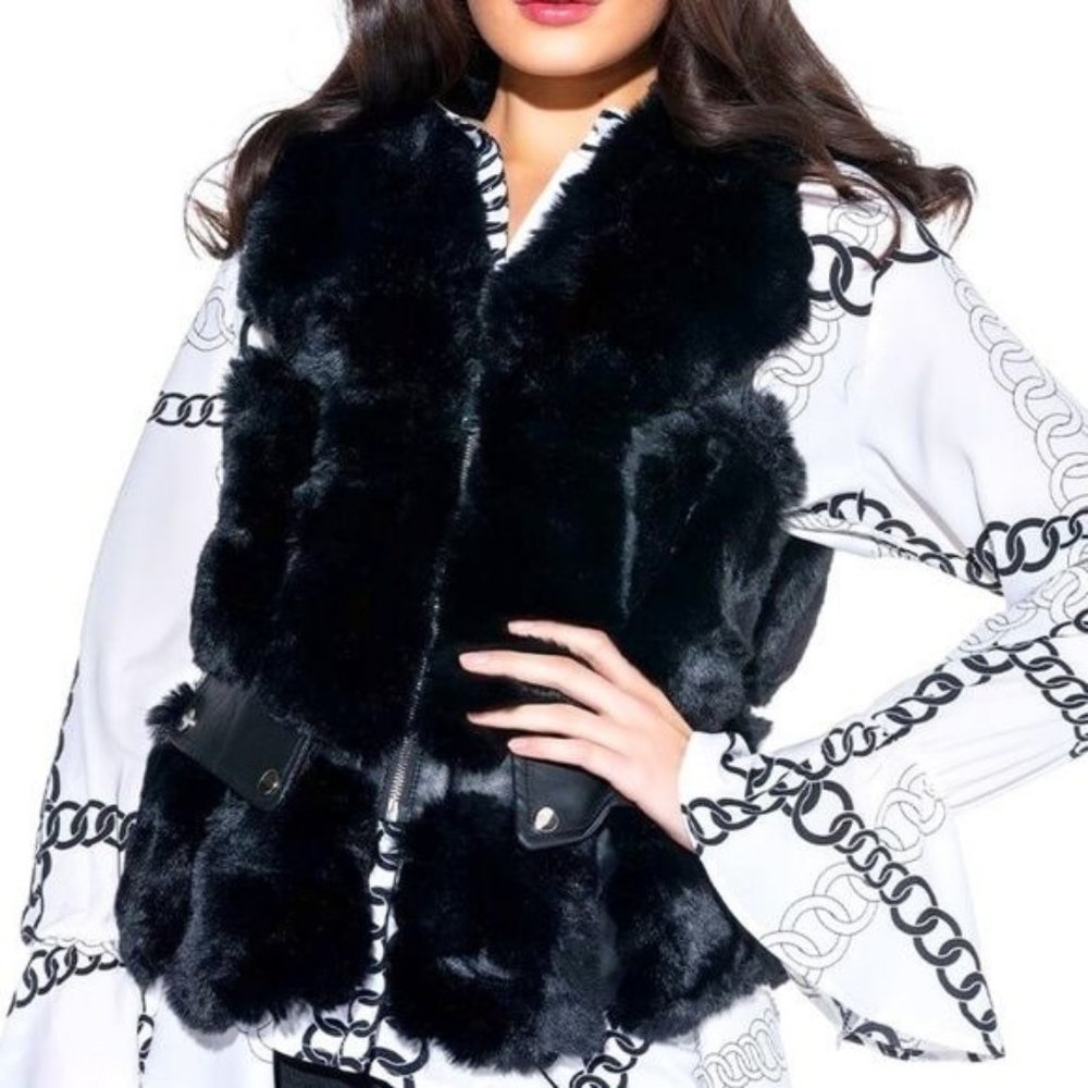 Miz Vegan: Fur & Leather Trimmed Vest - Picture 3 of 16